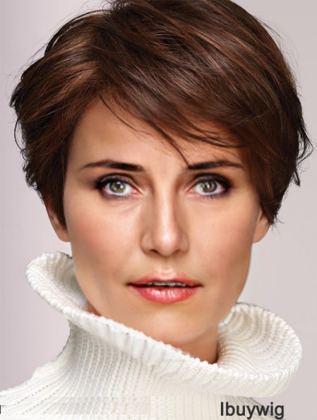 Ladies Wigs Brown Cropped Wavy Boycuts Wigs