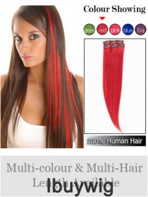 Fashionable Red Straight Remy Human Hair Clip In Hair Extensions