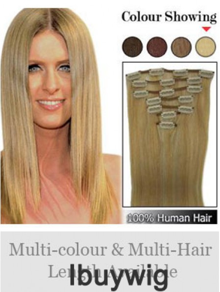 Stylish Blonde Straight Remy Human Hair Clip In Hair Extensions