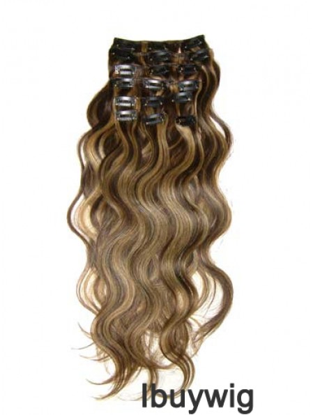 Clip In Hair Extensions With Remy Wavy Style Brown Color