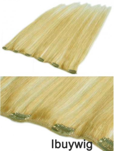 Affordable Blonde Straight Remy Human Hair Clip In Hair Extensions