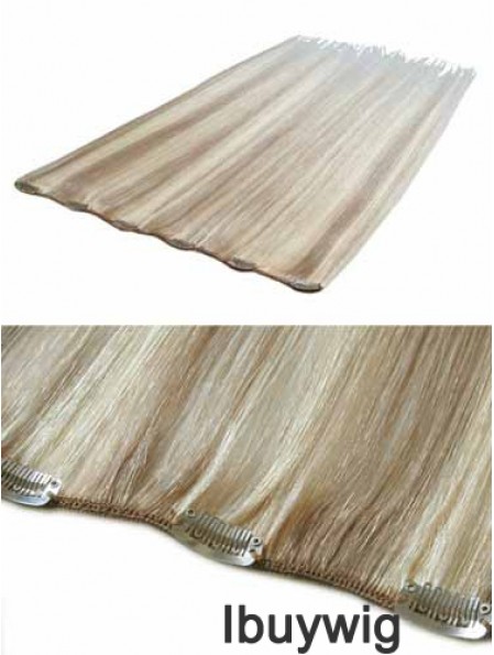 Convenient Blonde Straight Remy Human Hair Clip In Hair Extensions