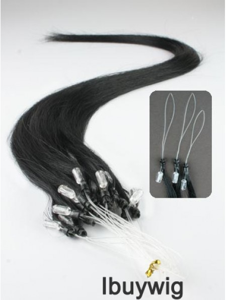 Fashionable Black Straight Micro Loop Ring Hair Extensions