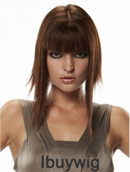 Human Hair Hairpieces Straight Style Long Length Auburn Color