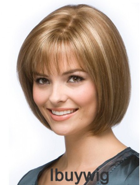 Blonde Bob Wig Chin Length Synthetic Capless Straight Style Human hair wigs