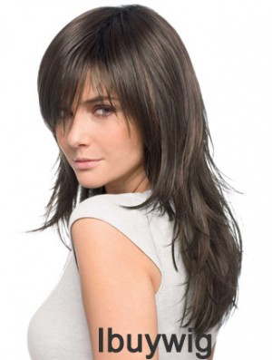 Ibuywig Best Quality Realistic Brown Straight Remy Human Hair Easy Long Wigs With Bangs