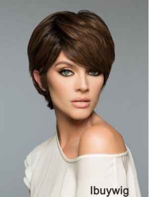 Fashion Brown Cropped Straight Boycuts Human Hair Wigs