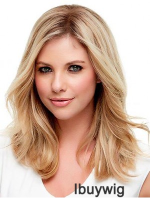 Human Hair Wavy Blonde With Monofilament Blonde Color Shoulder Length