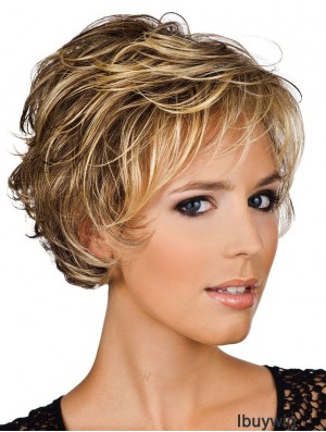 Human Hair Wigs Layered Cut Wavy Style Short Length