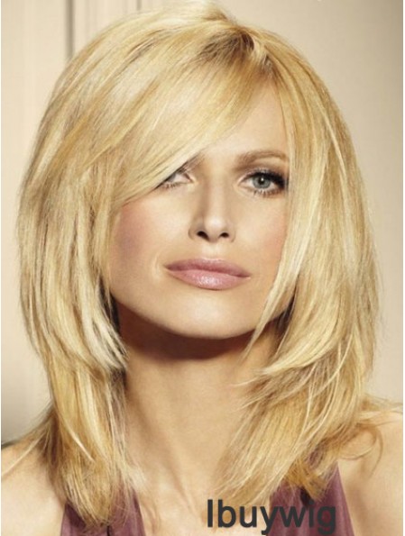 100% Human Hair Wigs Blonde Color Shoulder Length Layered Cut