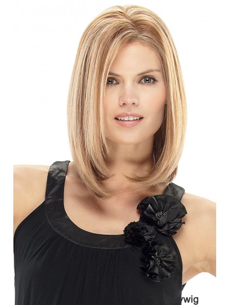 Human Hair Straight Wigs For Cheap With Lace Front Blonde Shoulder Length