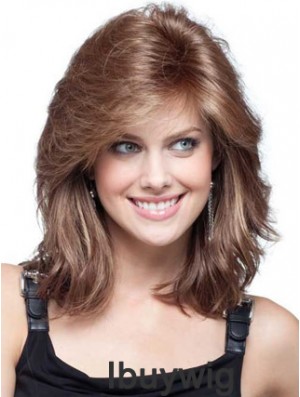 Flexibility Auburn Wavy Shoulder Length Remy Human Lace Front Mono Wigs