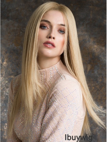 Monotop Real Hair Wigs Long Length Straight Style Blonde Color