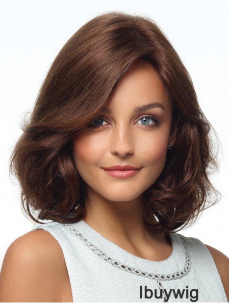 Curly Human Hair Wigs With Monofilament Layered Cut Brown Color