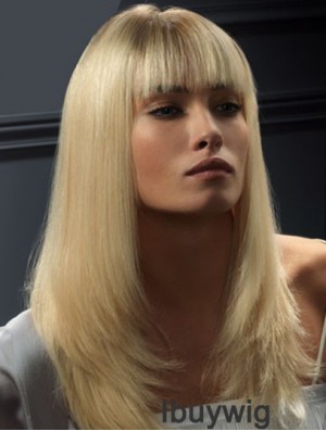 Lace Front Wigs Human Hair Straight Style Blonde Color With Bangs