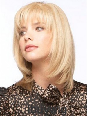 Human Hair Monofilment Wigs With Bangs Monofilament Straight Style