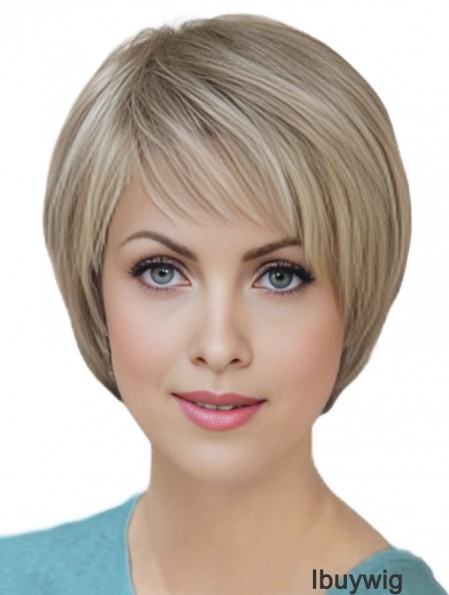 100% Hand Tied Short Straight Classic Blonde Real Hair Wigs