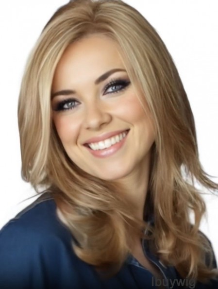 Trendy Blonde Wavy Long Remy Human Hair Lace Front Wigs