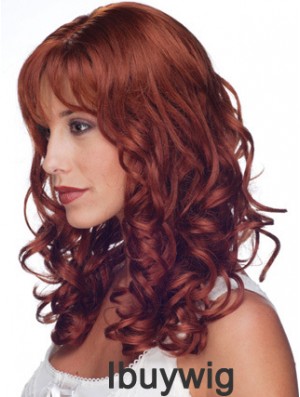 16 inch Red Remy Human Curly Long With Bangs Monofilament Wig Sale UK