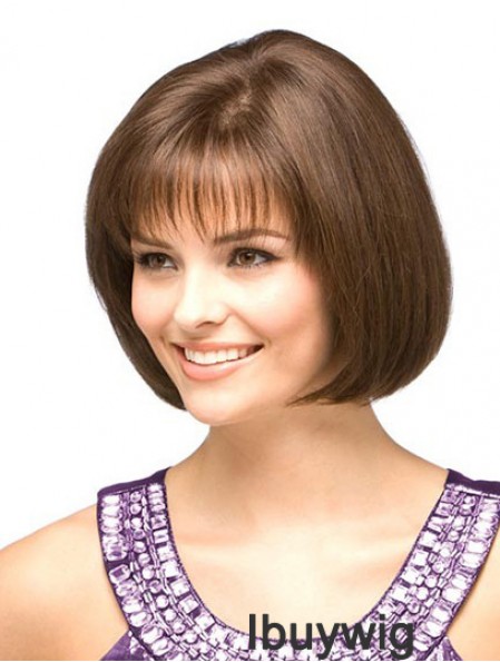 Cheap Human Bob Wigs With Monofilament Chin Length Auburn Color