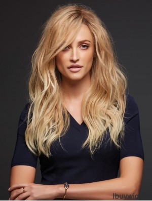Remy Human 100% Hand Tied Blonde Wavy Human Hair Monofilament Wig