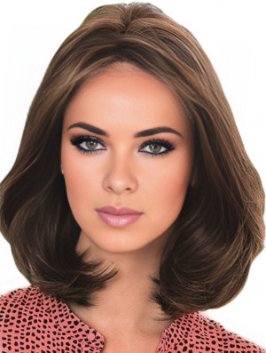 Human Hair Wig Brown With Lace Front Shoulder Length Brown Color