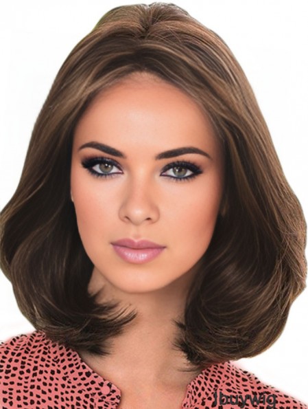 Human Hair Wig Brown With Lace Front Shoulder Length Brown Color