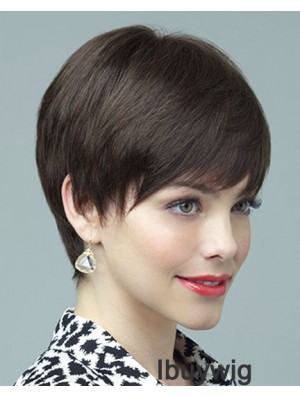 Human Wig 100% Hand Tied Layered Cut Short Length Brown Color