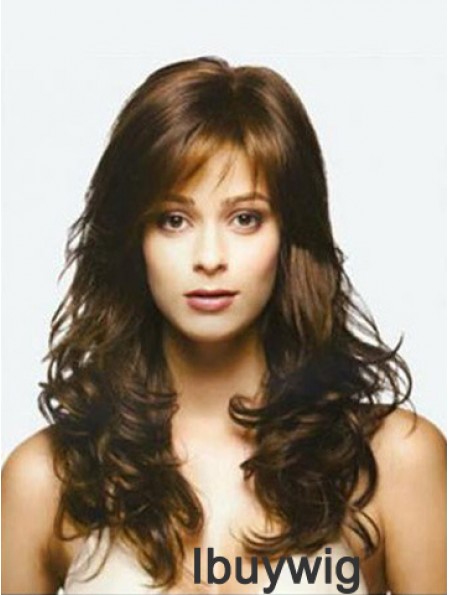 Brown Long Top Wavy With Bangs Lace Wigs