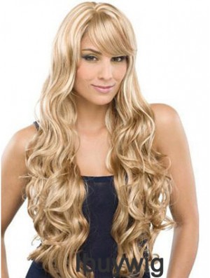 Long 100% Hand Tied Wavy With Bangs Monofilament Lace Front Wigs