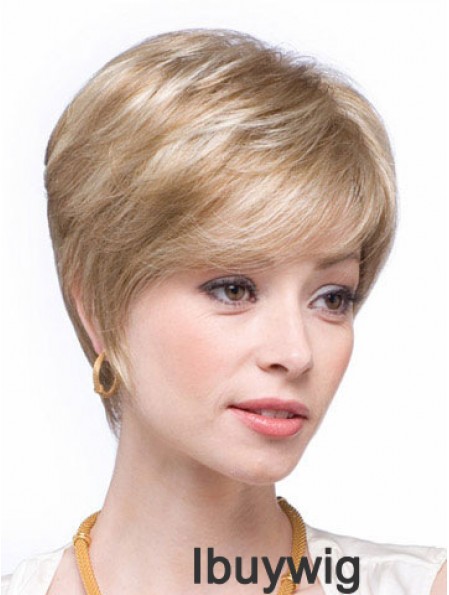 Blonde Human Hair Wigs Blonde Color Straight Style Layered