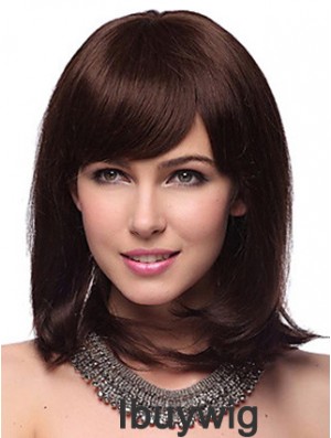 Auburn Synthetic Wig With Bangs Capless Shoulder Length Auburn Color