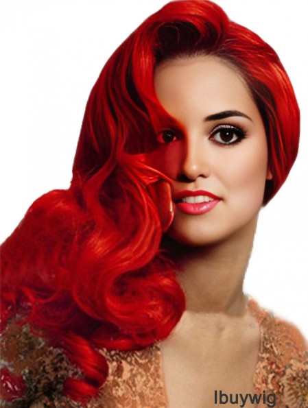 Red Wig Human Hair With Capless Wavy Style Long Length