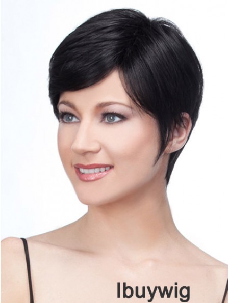 Lace Front Layered Short Straight Black Human Hair Wigs UK