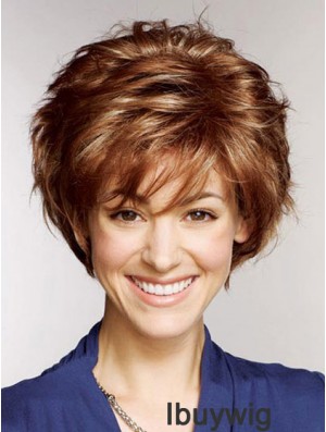 Remy Human Layered Straight Short Auburn Petite Wigs Monofilament