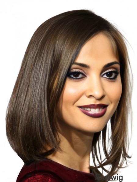 Brown Shoulder Length Exquisite Straight With Bangs Lace Wigs