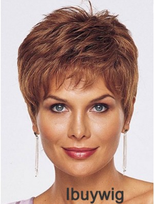 Straight Style Cropped Length Auburn Color wig