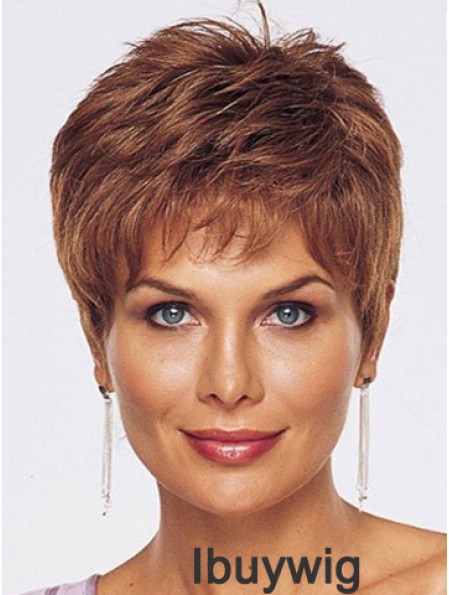 Straight Style Cropped Length Auburn Color wig