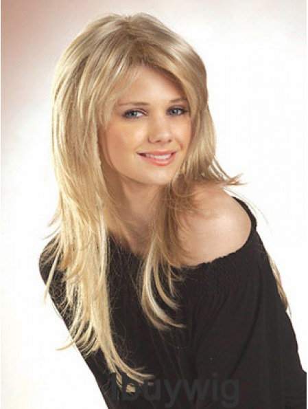 Human Hair Wigs Blonde Long Straight Layered Lace Front Wig