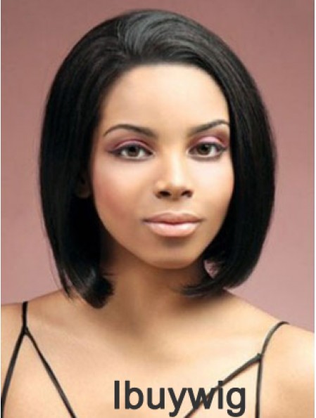 Lace Front Chin Length Yaki Black Stylish Bob Wigs