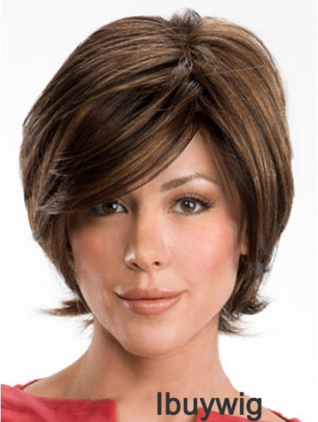 Dark Brown Layerd Cut Ladies Synthetic Wigs With Capless Wavy Style