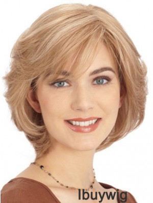 Ladies Human Hair Mono Wig Layered Cut Straight Style Chin Length