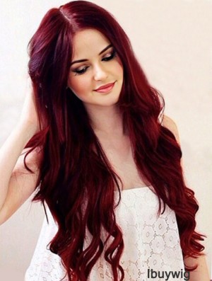 Charming Deep Red Hair Color Long Human Hair Wavy Lace Front Wigs