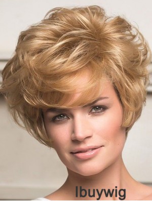 Human Hair Front Lace Wigs Short Length Wavy Style Layered Cut