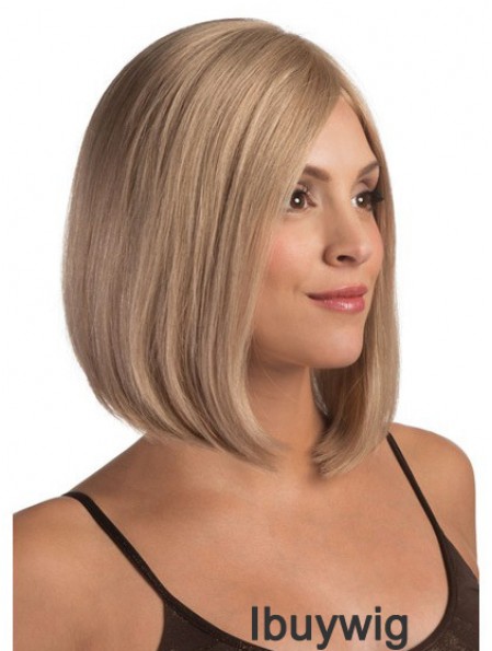 Human Hair Lace Front Chin Length Straight Blonde Fashionable Bob Wigs