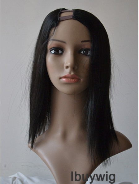 14 inch Lace Front Straight Black Ideal U Part Wigs