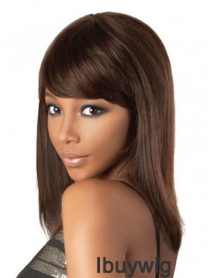 Perfect 18 inch Brown Shoulder Length With Bangs Straight Lace Wigs