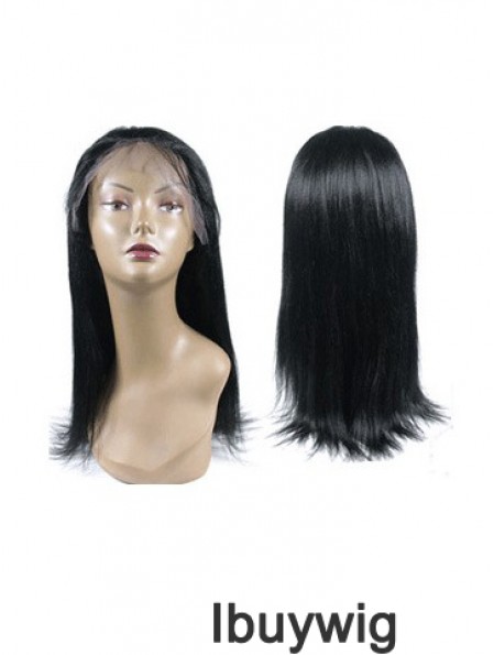 Black Full Lace Straight Long Hand Tied Human Hair Wigs