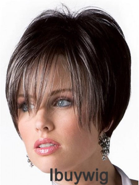 Boycuts Trendy Straight Brown Short Human Hair Wigs