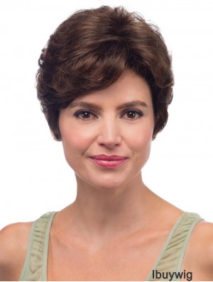 8 inch Brown Short With Bangs Wavy High Quality Lace Wigs